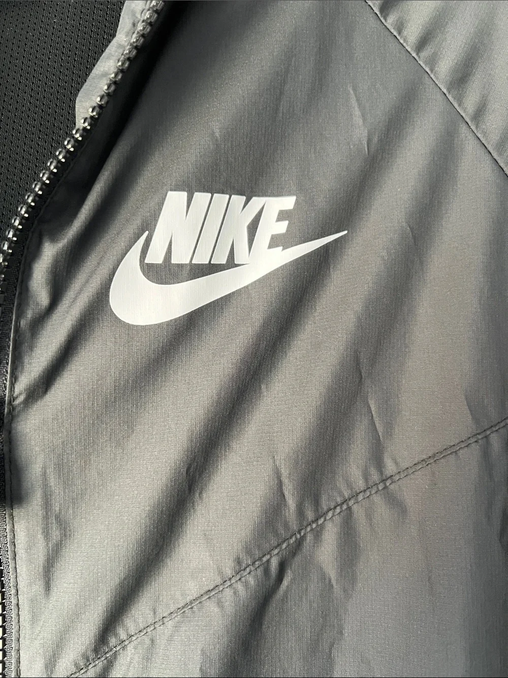 Nike Kids/ Women’s Black Hooded Windbreaker with White Logo
